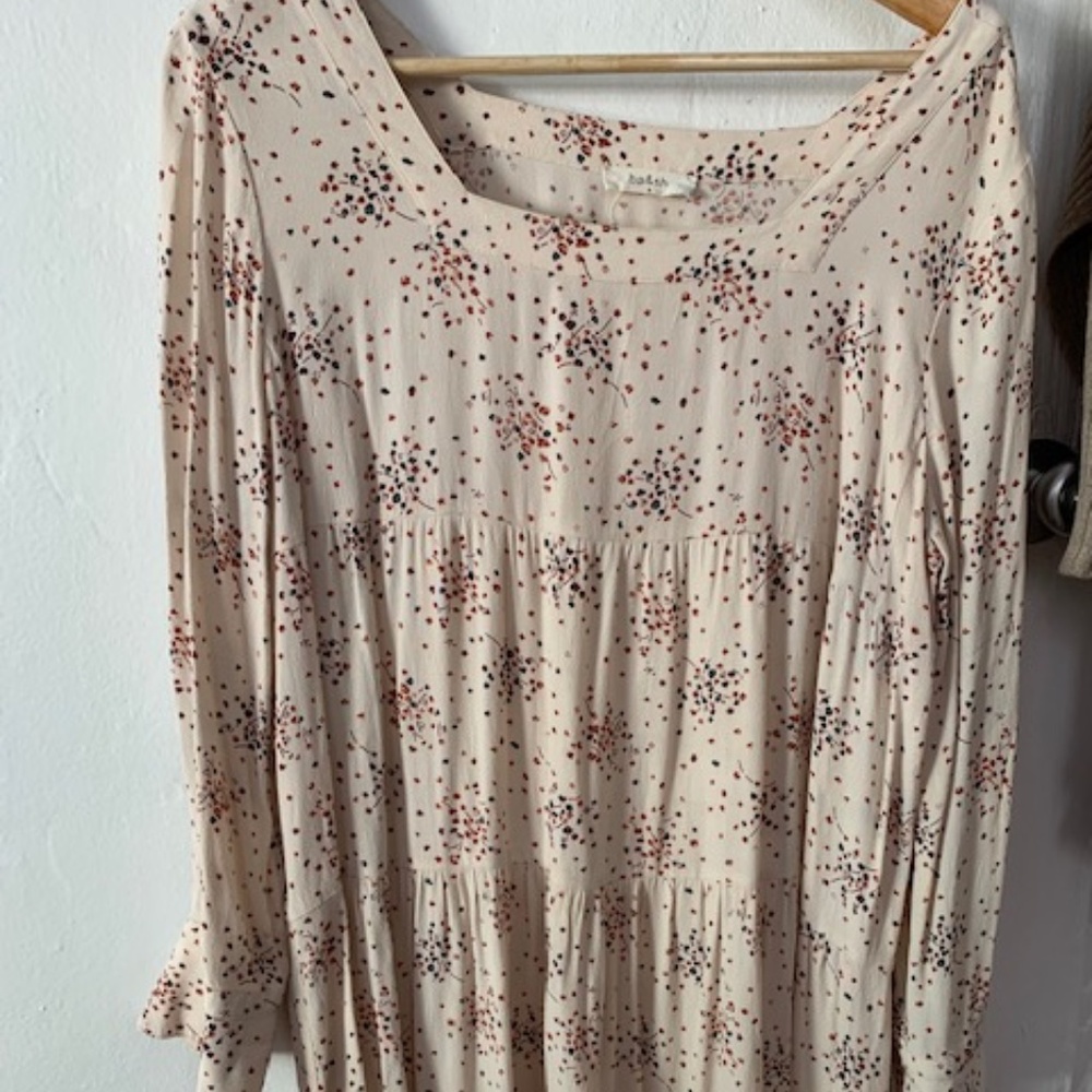 BA&SH tiered long sleeve cream colored dress with flowers red/blue